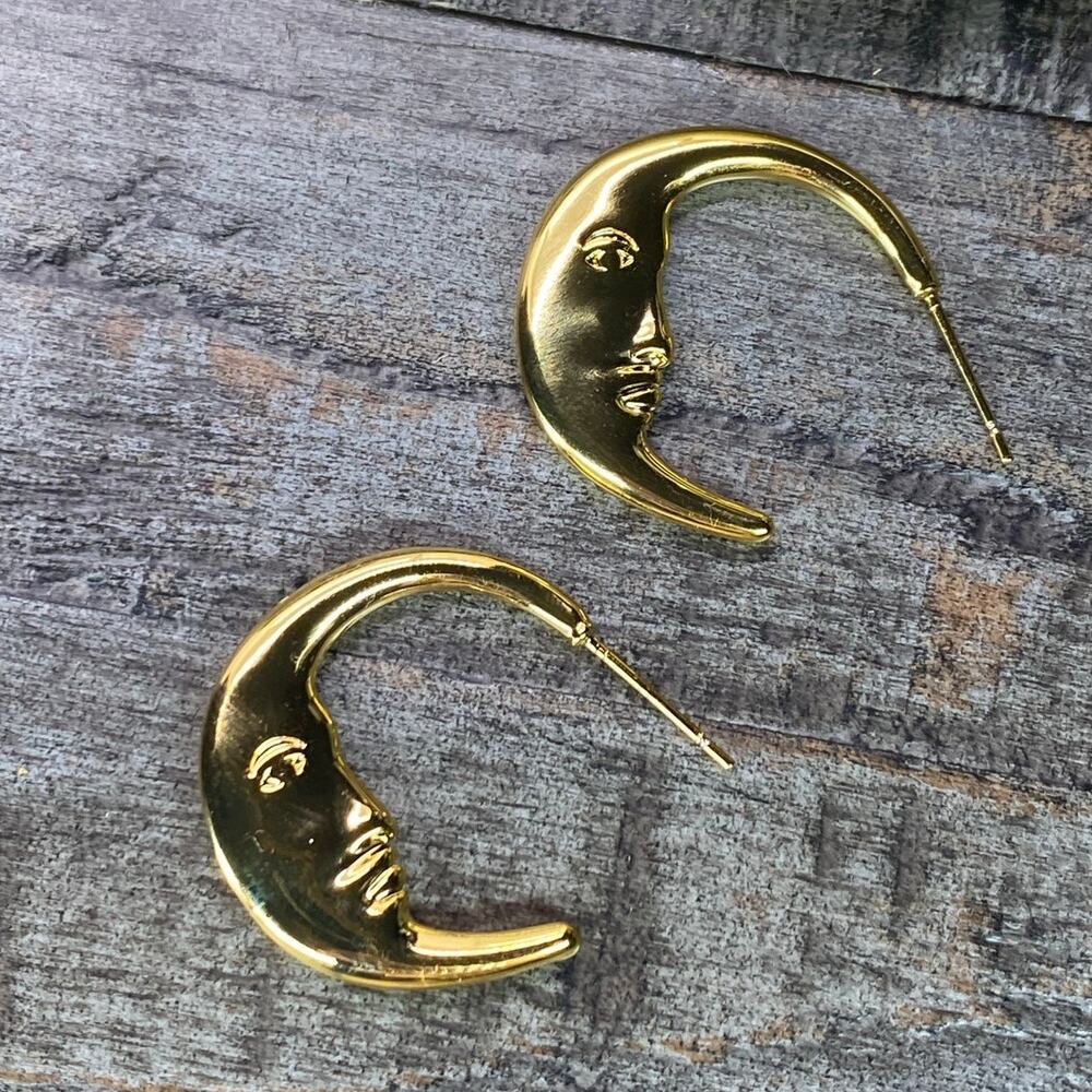 NEW Crescent Moon Face Statement Earrings - Picture 2 of 15